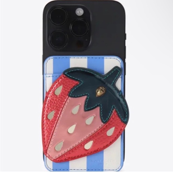 Kurt Geiger Red and Black Strawberry Card Holder- Attaches To Back Of Cellphone - Picture 4 of 5